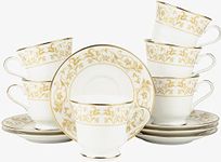 DANKOTUWA, world-class tableware Porcelain 24K Gold Luxury Cup And Saucer Set For Tea Coffee | Vegan | Scratch Resistant | Hard Chip Resistant | 200 Ml | 12 Pieces (Set Of 6) Shakira Gold