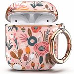 TATOFY Case Cover for AirPods 1&2, Stylish AirPods Case for Women Girls, Flower Patterns Protective Hard Case with Clip (Pink)