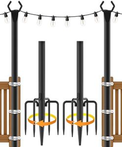 NUERPO String Light Poles,Metal Poles for Hanging Outdoor Light Strings,2 Pack 10 FT Light Poles Stand for Outside Garden,Patio,Wedding,Backyard,Deck,Party