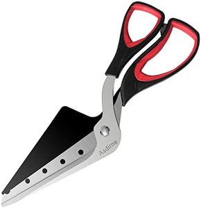 Asdirne Tijeras para Pizza, Cortador de Pizza con Pala, Hoja Afilada de Acero Inoxidable de Calidad Alimentaria y Mango de Agarre Suave, Tijeras de Cocina Multifuncionales, 27CM, Negro/Rojo