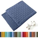 TREELY 100% Cotton Knitted Throw Blanket Couch Cover Blanket(50 x 60 Inches, Dusty Blue)