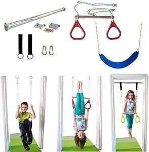 DreamGYM Indoor Swing by Trapeze Bar & Gymnastic Rings Combo and Rope Swing for Doorway Gym