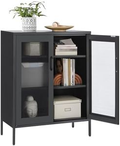 SONGMICS Metal Storage Cabinet with Mesh Doors, Multipurpose Storage Rack, 3-Tier Office Cabinet, Max. Load Capacity 55 lb per Tier, Black UOMC002B01