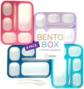 kinsho Bento Lunch Box Set of 4, Food Prep & Meal Planning Portion Containers For Kids Adults, 6 Divided Leakproof Compartments for Lunches Snacks, Blue Navy Pink Purple 4 pack
