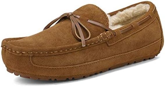 DREAM PAIRS Men's House Slippers Moccasin Indoor Outdoor Fuzzy Furry Loafers Suede Leather Warm Comfortable Shoes,Size 10,02-Tan