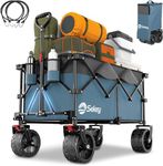 Sekey 200L Folding Festival Trolley with All-Terrain Extra Wide Wheels and Brake, Heavy-Duty Cart Loadable up to 150KG, Patented Four-Directional Foldable Design, Wagon for Beach Camping, Blue&grey