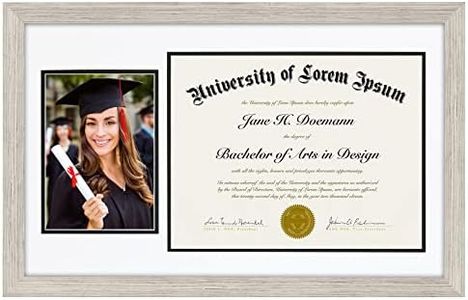 Americanflat 11x18 Driftwood Graduation Frame with Two Opening Mat Displays - 5x7 Photo Frame and 8.5x11 Diploma Frame - Composite Wood and Polished Glass - Includes Hanging Hardware