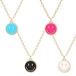 Smile Face Chain Necklace Paperclip Necklace Smile Pendant Necklace Cute Round Pendant Necklace Preppy Jewelry for Friends Birthday Gift Women Girls 4 Pack