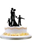 Happy family wedding cake toppers with son and daughter, bride and groom silhouette