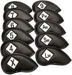 Generic 11Pack Golf Iron Head Cover Leather Club Headcover Universal Fit Golf Club Waterproof Anti-Scratching Protection Sleeve Guard with Thick Lining - Black+White