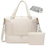 BLUBOON Women Ladies Carry-on Tote Weekender Bag with Shoe Compartment, Canvas Overnight Travel Duffle Bag in Trolly Handle, Beige 288