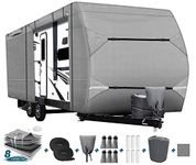 RV Cover 27ft - 30ft Travel Trailer Anti-uv Prevent Upgraded Top and Side Material Waterproof Tear-Proof Camper Cover - 6 rain Gutter spout Protectors, 2 Reinforced Straps