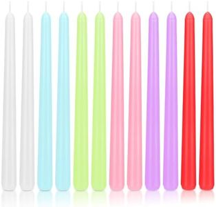 Rustark 12Pcs 25cm 6 Colors Taper Candles Assortment Kit Unscented Smokeless Dripless Tapered Candle Dinner Candle Set Candlesticks for Seasonal Celebration Home Decoration Wedding