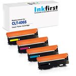 1 Set of 4 Inkfirst® Toner Cartridges CLT-K406S, CLT-C406S, CLT-M406S, CLT-Y406S, Black, Cyan, Magenta, Yellow Compatible Remanufactured for Samsung CLP-365 CLP-360 CLP-365 CLP-365W CLX-3305 CLX-3305FN CLX-3305FW Xpress C410W C460FW