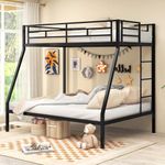 Giantex Bunk Bed, Twin Over Full Size Bed with Ladder and Steel Slats Support, Metal Bed Frame for Boys Girls Adults, Noise Free, No Box Spring Needed, White