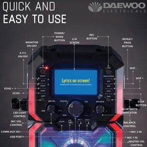 Daewoo Bluetooth Karaoke Machine – Portable Wireless Speaker System