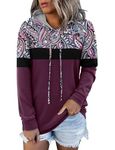 BETTE BOUTIK Fall Stripe Womens Leopard Casual Hoodies Long Sleeve Drawstring Pullover Hooded Sweatshirts Color Block Blouses Tops with Pocket Plus Size 3X-Large Mulberry