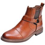 rismart Men's Leather Ankle Chelsea Boots Toe Cap Zip Stylish Booties SN01910(Tan,11 UK)