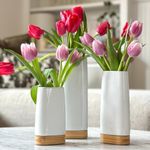 Unique Flower Vase Set of 3 | Lego Bouquet, Faux Eucalyptus & Pampas Grass Decor | Unique Wooden & Bamboo Vase | Modern Home, Bathroom & Bedroom Aesthetic | Ideal for Boho Chic Mantle, Shelves