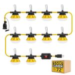 Outdoor LED String Lights: 72FT 50W 5500lm Hanging Light with Switch & Replaceable Bulbs ETL Listed Bright Outside Construction Temporary Work Lighting for Shop Attic Jobsite Garage