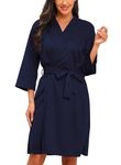 Lovasy Waffle Dressing Gowns for Women UK Lightweight Spa & Bath Robes for Women Ladies Kimono Dressing Gowns Women's Knee Length Robes Women's Waffle Hotel Robe with Pockets,Navy Blue,L