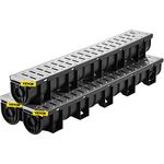 VEVOR Trench Drain System, Channel Drain with Metal Grate, 5.9x5.1-Inch HDPE Drainage Trench, Black Plastic Garage Floor Drain, 3x39 Trench Drain Grate, with 3 End Caps, for Garden, Driveway-3 Pack