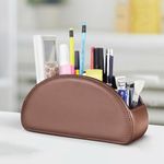 CLADD INTERNATIONAL Vegan Leather Remote Control Desk Organizer | Mutli Compartment Functional Holder Box | Office Storage Caddy | Store Accessories | Brown, Stationery