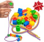 Skoolzy 30 Pcs Lacing Beads | Motor Skills Toys for Toddlers 3-5 | Lacing Toy or fine Motor Skills Toys for 3-4 Year Old | Toddler Beads Perfect as Teaching Lacing Toys | stringing Beads for Kids 3-5