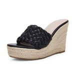 Ermonn Womens Platform Wedge Sandals Espadrilles Braided Open Toe Slip On Summer Mule High Heels, Black, 8.5