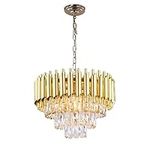 Modern Crystal Pendant Light 3 Tiers Raindrop Crystal Chandelier Round Chandelier Flush Mount Ceiling Lighting Fixture for Living Room Dining Room Lobby Restaurant,E14x5 Lights,Gold