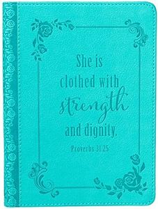 Christian Art Gifts Classic Handy-Sized Journal Strength and Dignity Proverbs 31 Woman Bible Verse Inspirational Scripture Notebook W/Ribbon, Faux Leather Flexcover 240 Ruled Pages, 5.7 X 7, Teal: 25