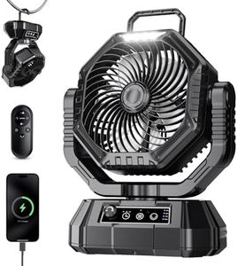 AJVV Camping Fan, 20000mAh Rechargeable Battery Fan with Stepless Wind Speed, Rechargeable Personal Desk USB with Hanging Hook/Light, for Home Outdoor Travel Fishing - Black