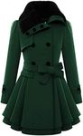 Zeagoo Women's Double Breasted Pea Coat Casual Trench Jacket with Belt Winter Outerwear Dark Green,Large