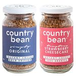 Country Bean Instant Coffee Powder Combo With Original (Non-Flavoured) And Strawberry Cheesecake Flavoured Coffees In Glass Bottle, Pack Of 2, 50 gram X 2 | Makes 50 Cups