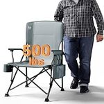 TIMBER RIDGE Oversized Folding Camping Chair High Back Heavy Duty for Adults Support up to 500lbs with Cup Holder, Side Pocket Cooler Bag Gray