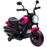 HOMCOM 6V Kids Electric Motorbike Ride-Ons Motorcycle with Training Wheels, Headlight, for Ages 18-36 Months - Pink