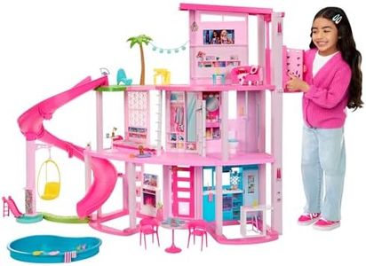 Barbie Dreamhouse, 3-Storey House with 10 Play Areas Including Pool, Slide, Elevator, 75 Doll Accessories, Toy Puppy, Adult Assembly Required, Toys for Ages 3 and Up, One Toy House, HMX10