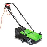 Electric Grass Sweeper Lawn Aerator Scarifier 12" 32cm Garden Lawn Brush Rake 320mm 35L Collection Bag BMC Adjustable Height 10m Power Cable - 2 Years Warranty