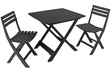 idooka Outdoor Garden Patio Balcony 3 Piece Camping Furniture Set for Two Adults Bistro with Lightweight Folding Collapsible Compact Table 2 Camping Chairs Grain Wood Effect Polypropylene Plastic