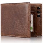 Swallowmall Genuine Leather Wallets for Mens RFID Blocking Slim Wallets Credit Card Holder Bifold Wallets with ID Window and 13 Card Slots for Him (Brown)