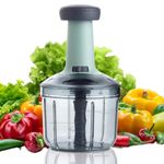 SHAYONAM Manual Hand Press Push Chopper with 4 Blades for Effortless Chopping Vegetables & Fruits Chopper Mixer Cutter to Cut Onion, Salad, Tomato, Potato(Indian,Multicolor) (900 ML)