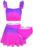 Arshiner 3 Piece Girls Swimsuit Sleeveless Teen Bathing Suits for Girls Summer Hawaiian Ruffle Tankini Bikini Set Purple Pink 7-8 Years