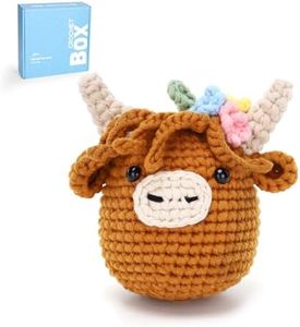 CROCHET BOX Complete Crochet Kit for Beginners - Highland Cow Crochet Kit, Flower Style, Include Video Tutorial, Instruction, Soft Yarn, Birthday Gift