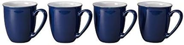 Denby - Elements Dark Blue Coffee Mug Set of 4-330ml Stoneware Ceramic Tea Mug Set for Home & Office - Dishwasher Safe, Microwave Safe - Navy Blue, White - Chip Resistant