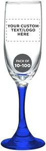 DISCOUNT PROMOS Custom Premiere Champagne Flutes 6.25 oz. Set of 10/50/100, Personalized Bulk Pack - Elegant Drinkware for Weddings, Events, & Promotional Gifts - Blue