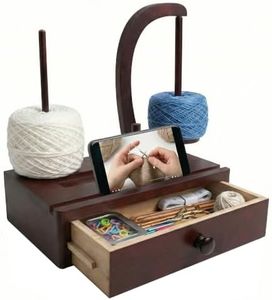 Ojdn hvy Upgrade Yarn Holder for Crocheting, Larger Size Wooden Magnetic Rotating Yarn Spinner with 2 Spindles, Large Storage Box, Perfect Crochet Gift for Knitting Lovers, Women, Mom, Grandma