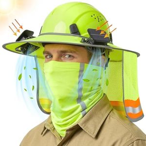 Aolamegs 1 Set Full Brim Hard Hat Sun Shade with Solar Fans & Neck Sunshade Cover, Hard Hat with Visor and USB Rechargeable Fan, Summer Cooling Accessories for Construction Outdoor Work
