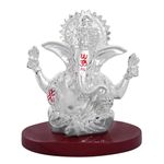 DIVINITI 999 Silver Plated Four Hands Lord Ganesha Statue for Car Dashboard|Ganpati Idol for Luck & Success|Ekdant Murti Idol for Mandir Office Home Decoration Puja & Spiritual Gift (6x6x6cm)