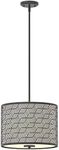 Inlight 14" Wide 3-Light Modern Kitchen Island Drum Pendant Light with Black Metal Frame and White Fabric Shade, Bulb Not Included, IN-0337-3-BK