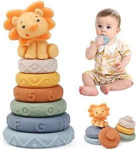 LEADSTAR Juguetes Montessori Bebes 0 6-12 Meses, Bloques Construccion Bebe Mordedor Cubos Sensoriales Juguete Apilables Círculo de Anidación Educación Regalos para Bebé Niños 3 9 18 Meses (Amarillo)